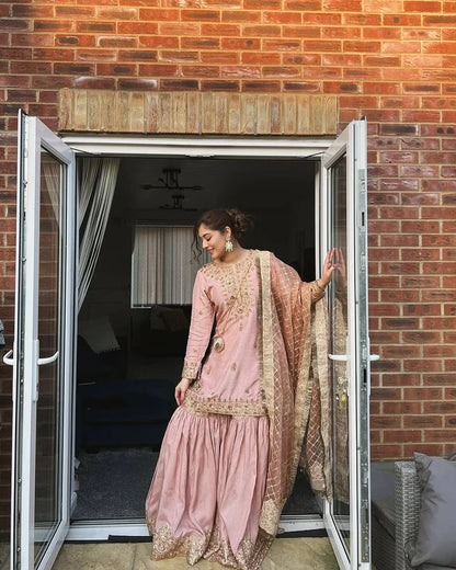 Blush Luxe Patiala Co-ord Handcrafted Kurti Sharara Suit Set