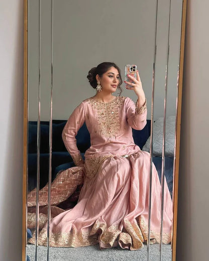 Blush Luxe Patiala Co-ord Handcrafted Kurti Sharara Suit Set