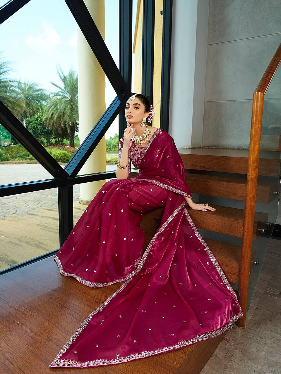 Designer Jimmy Choo Embroidery Silk Saree