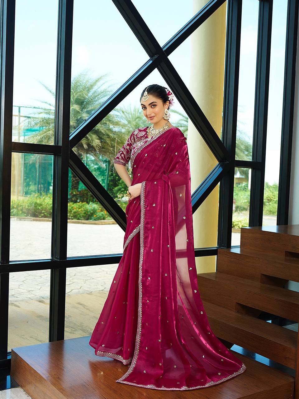 Designer Jimmy Choo Embroidery Silk Saree