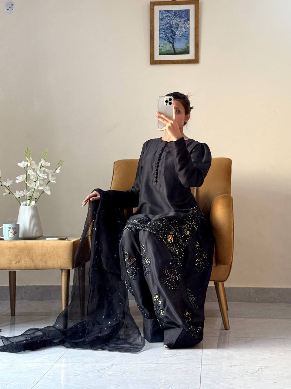 Regal Handworked Formal Wear Black Embroidery Set