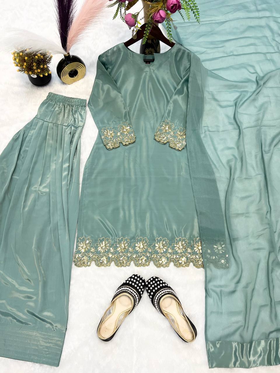 Sea Green Farshi Embroidered Shalwar Suit