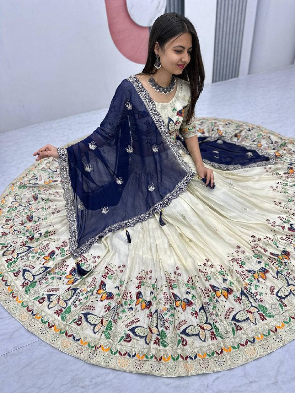 Butterfly Elegance A Whimsical Cream & Maroon Lehenga Choli