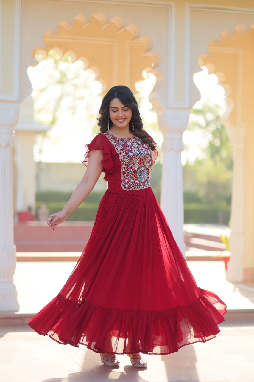 Rangnaari Reflections: Beads and Sequins Multithreaded Embroidered Work Gowns