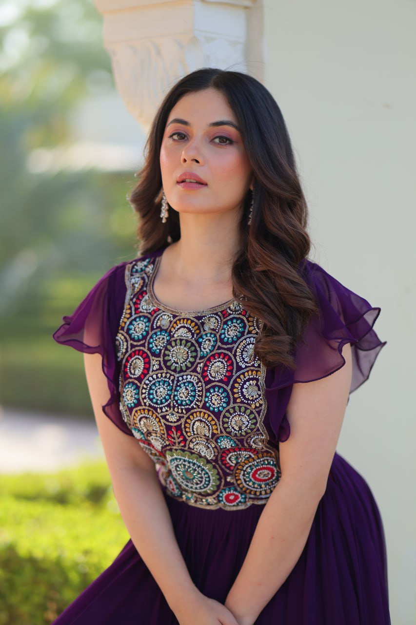 Rangnaari Reflections: Beads and Sequins Multithreaded Embroidered Work Gowns