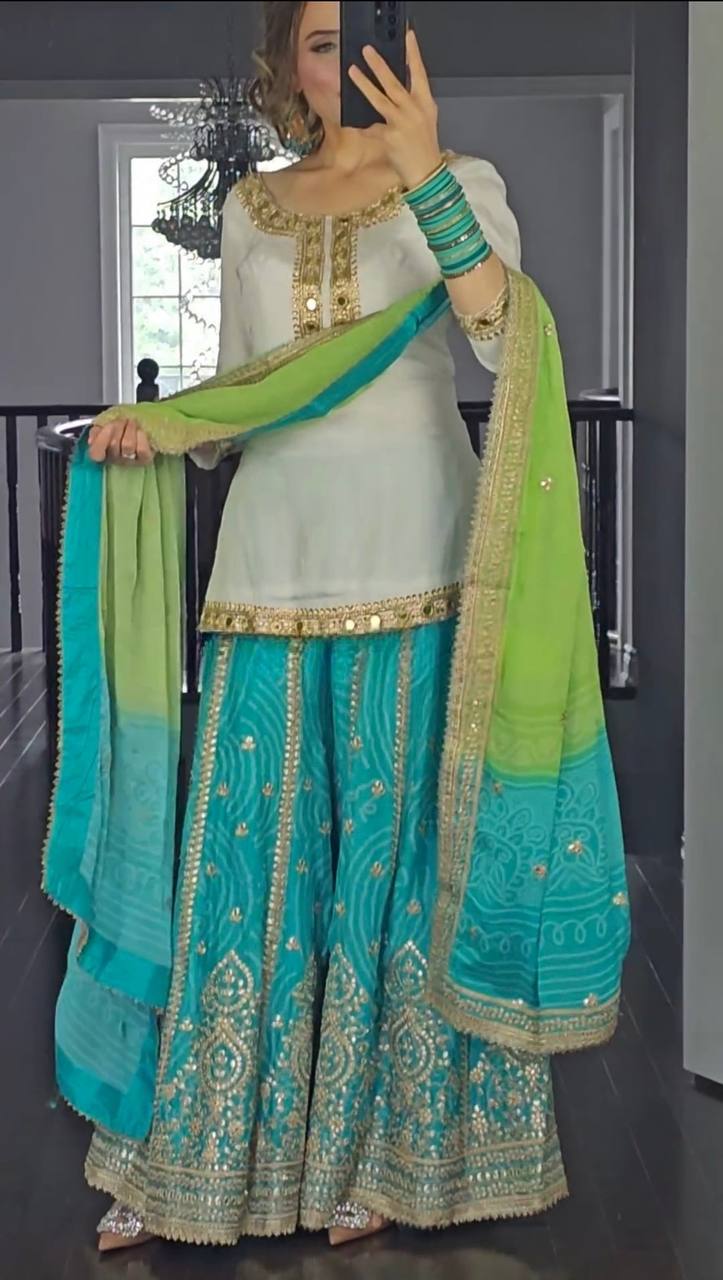 Riya Designer Party Wear Top Sharara Suit