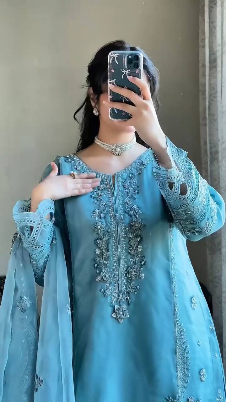 Soft Blue Straight Cut Kurta Set