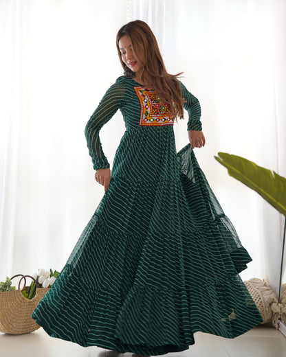 Bottle Green Pure Soft Fox Georgette Anarkali Gown With Huge Flair