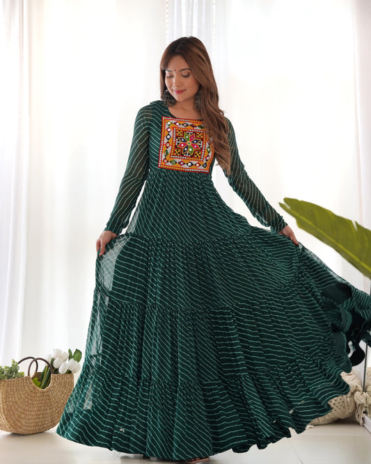 Bottle Green Pure Soft Fox Georgette Anarkali Gown With Huge Flair