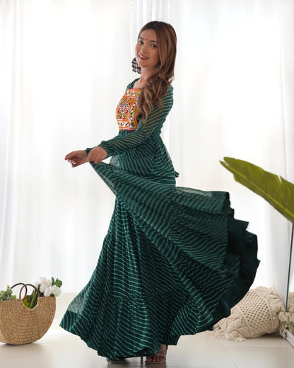 Bottle Green Pure Soft Fox Georgette Anarkali Gown With Huge Flair