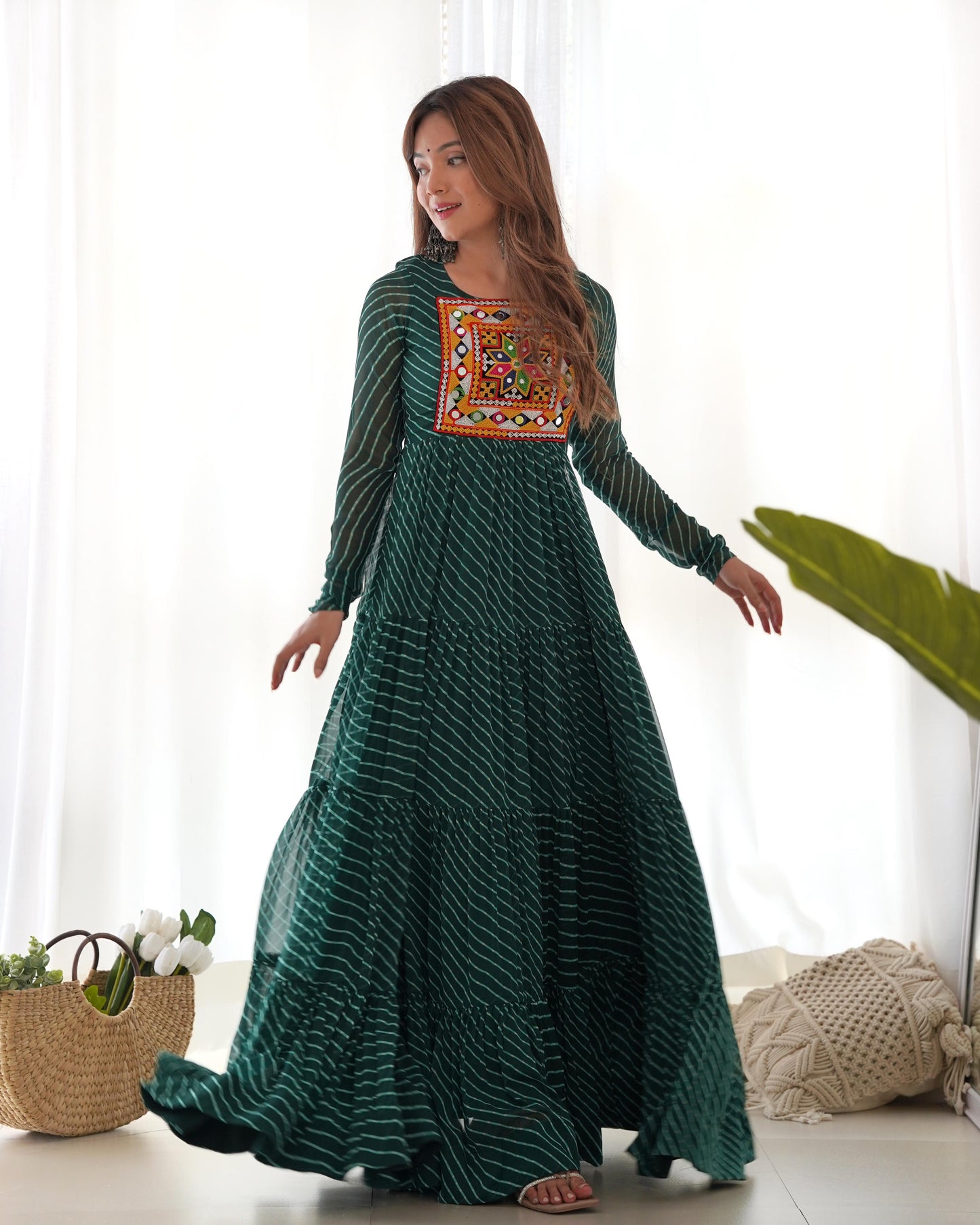 Bottle Green Pure Soft Fox Georgette Anarkali Gown With Huge Flair