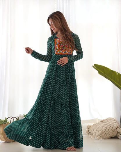 Bottle Green Pure Soft Fox Georgette Anarkali Gown With Huge Flair