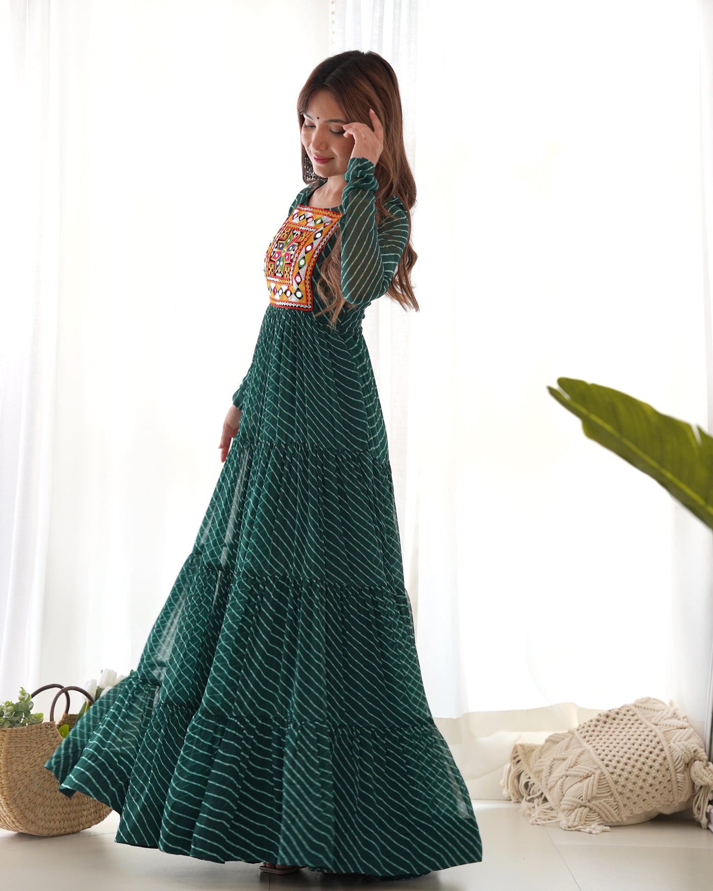 Bottle Green Pure Soft Fox Georgette Anarkali Gown With Huge Flair