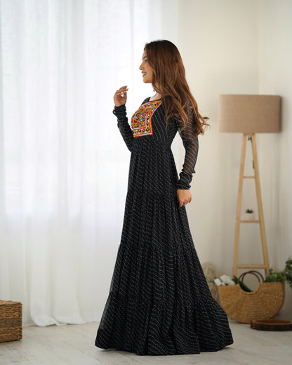 Black Pure Soft Fox Georgette Anarkali Gown With Huge Flair