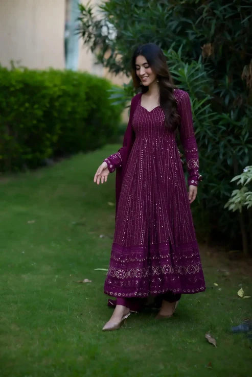 NAYRA PURPLE EMBROIDERED SUIT SET