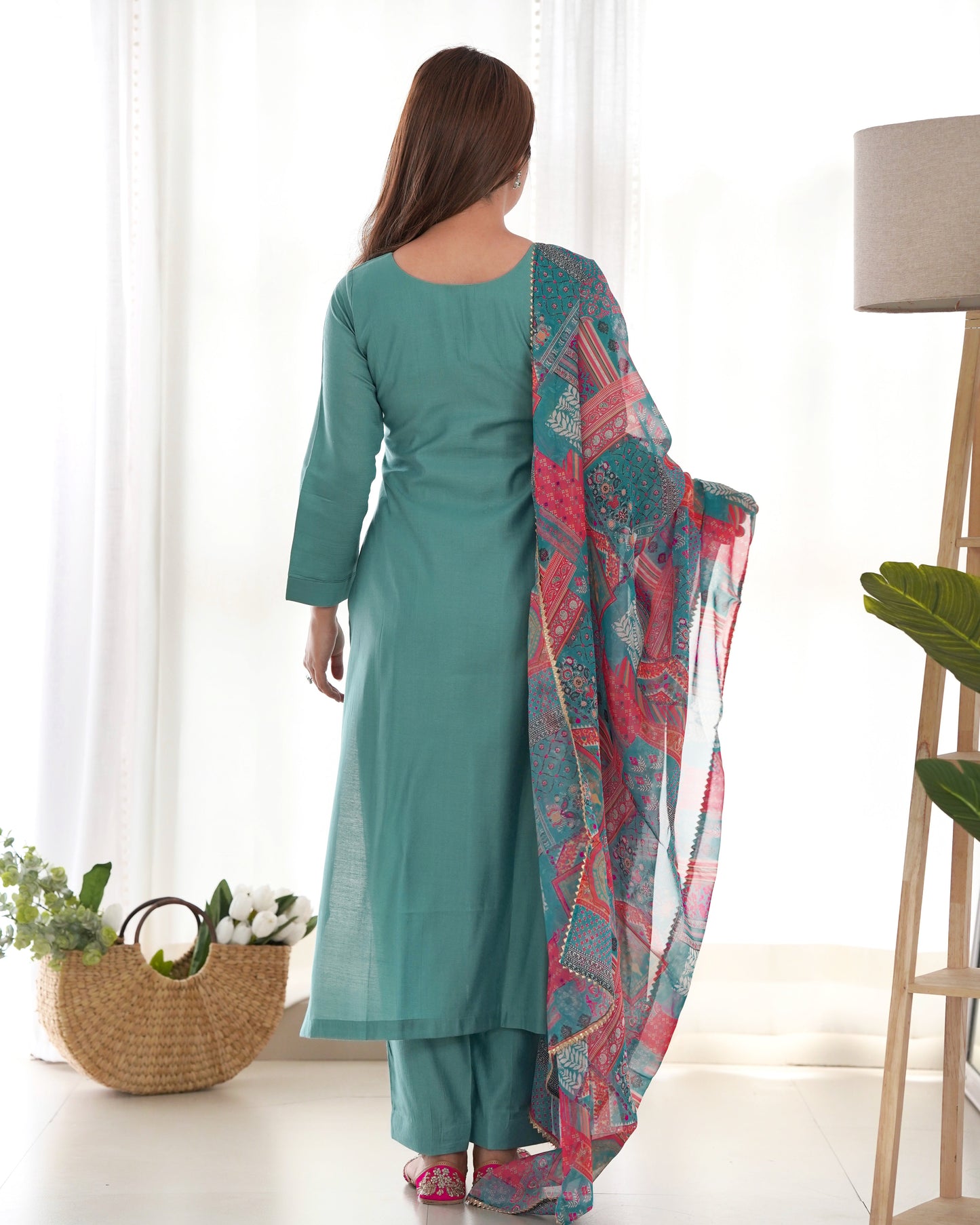 Sea Green Pure Soft Viscose Kurta Suit Set With Dupatta & Pant