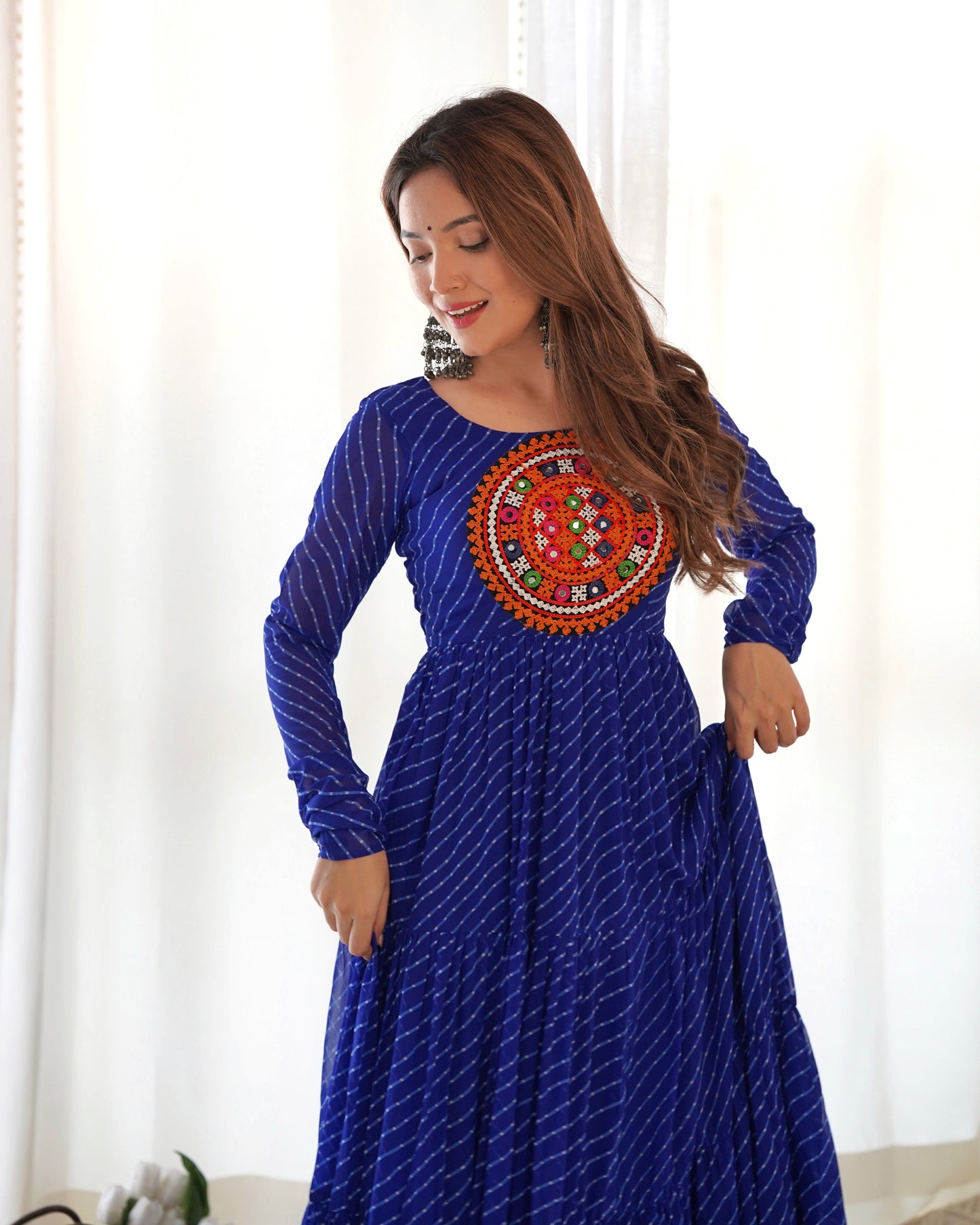 Royal Blue Pure Soft Fox Georgette Anarkali Gown With Huge Flair