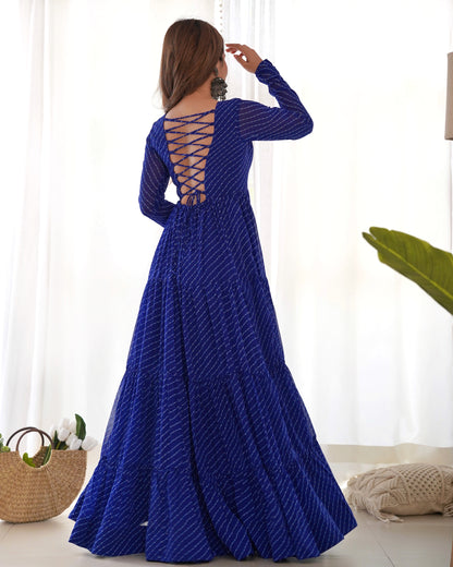 Royal Blue Pure Soft Fox Georgette Anarkali Gown With Huge Flair