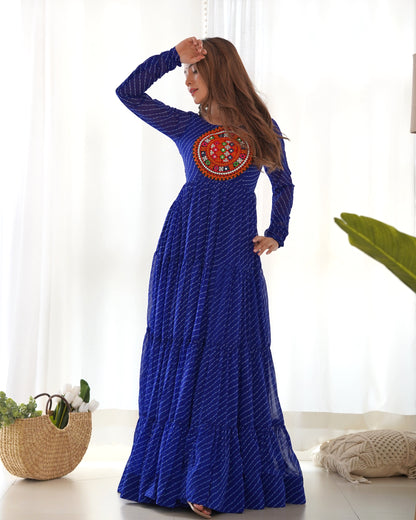 Royal Blue Pure Soft Fox Georgette Anarkali Gown With Huge Flair