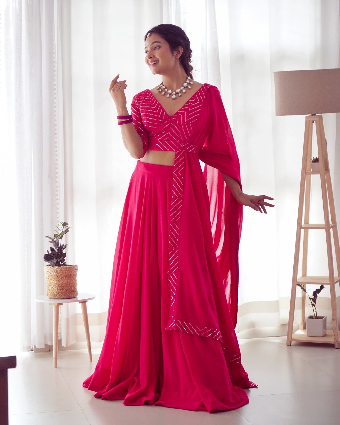 Pink Pure Soft Fox Georgette Lehenga Set With Huge Flair & Dupatta