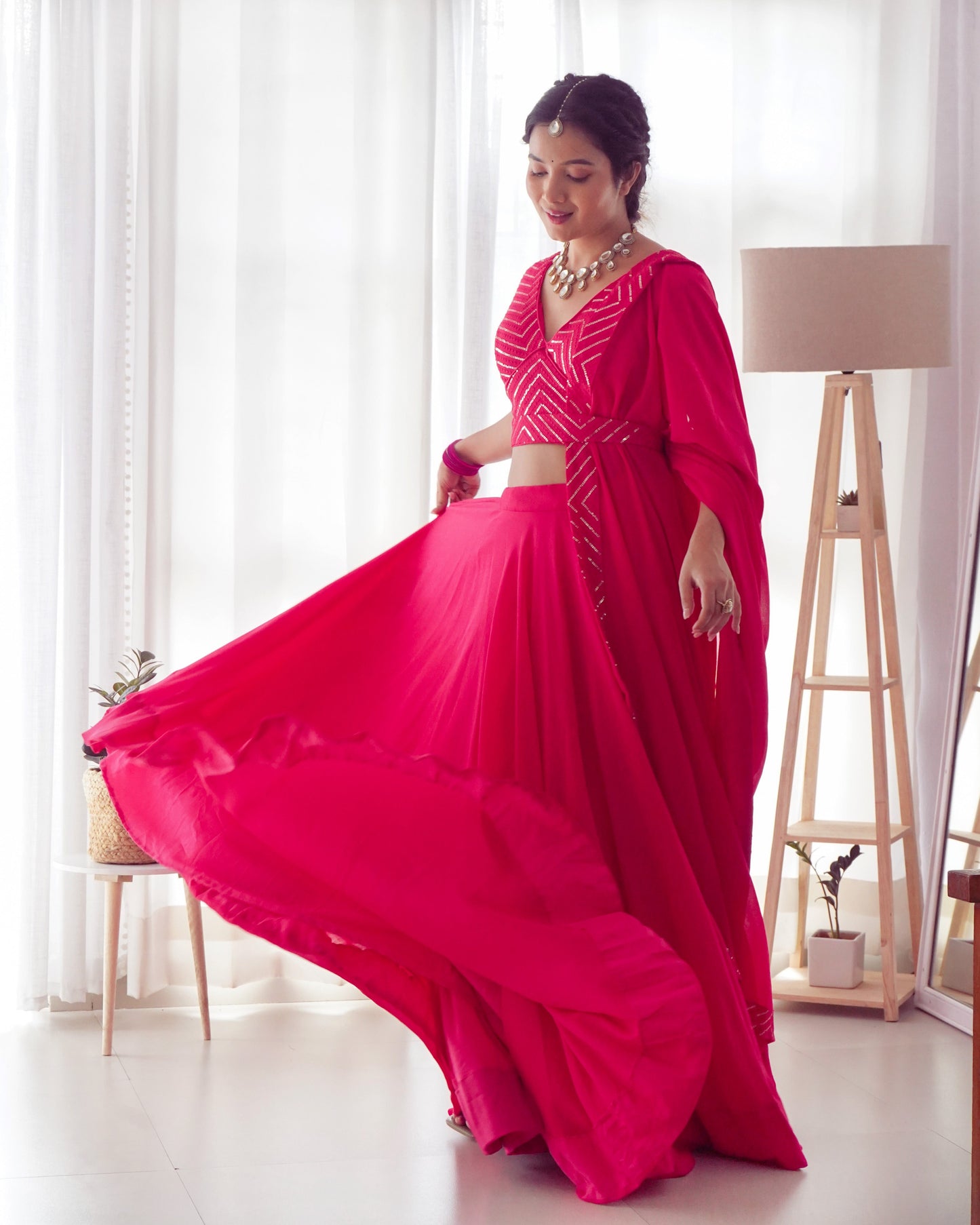 Pink Pure Soft Fox Georgette Lehenga Set With Huge Flair & Dupatta