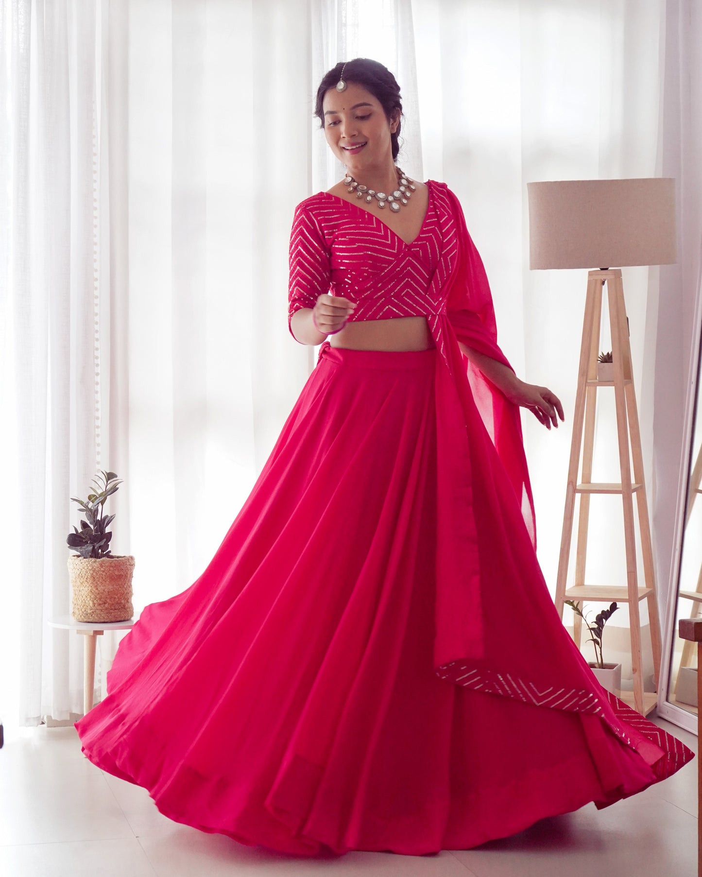 Pink Pure Soft Fox Georgette Lehenga Set With Huge Flair & Dupatta