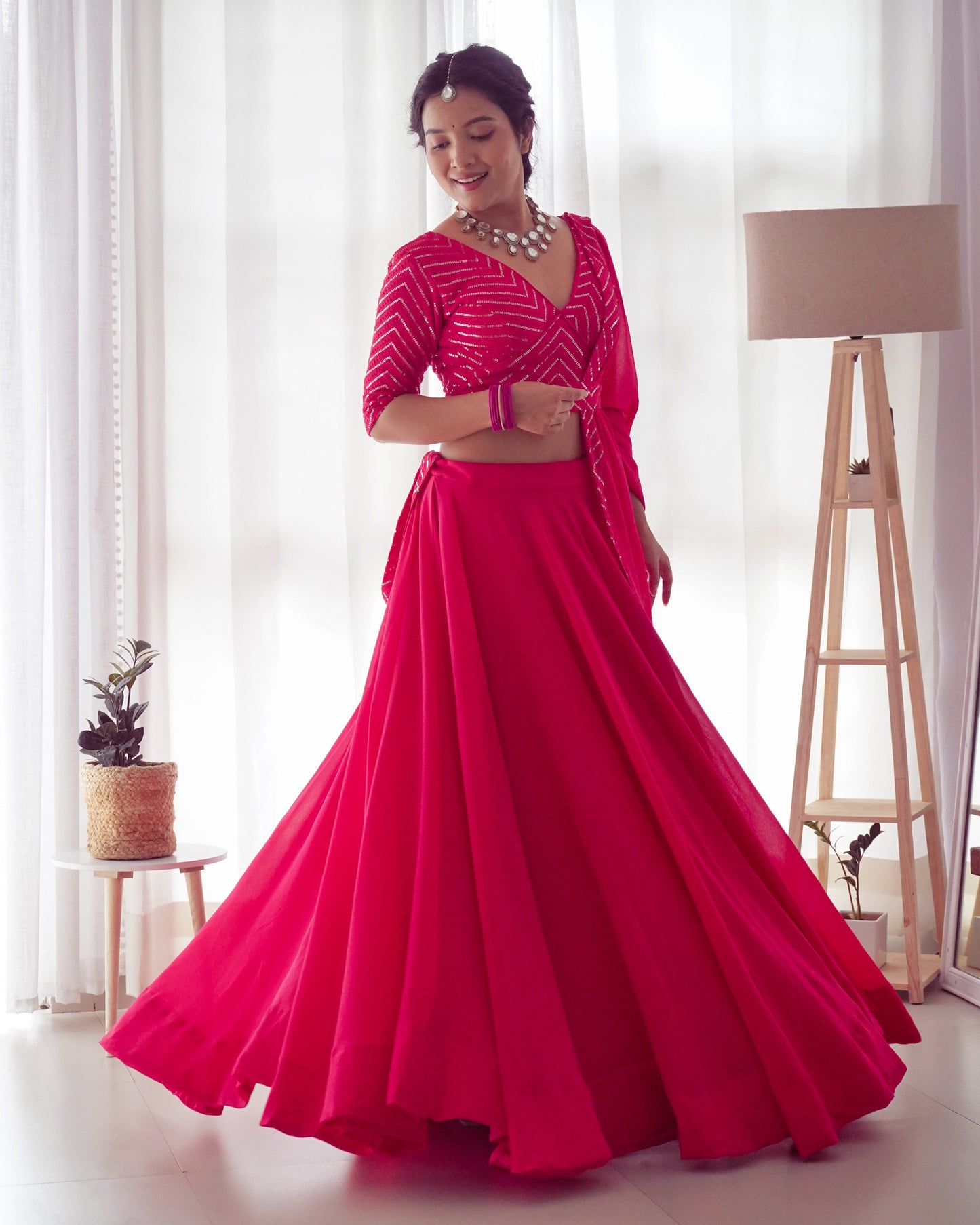 Pink Pure Soft Fox Georgette Lehenga Set With Huge Flair & Dupatta