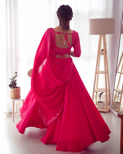 Pink Pure Soft Fox Georgette Lehenga Set With Huge Flair & Dupatta