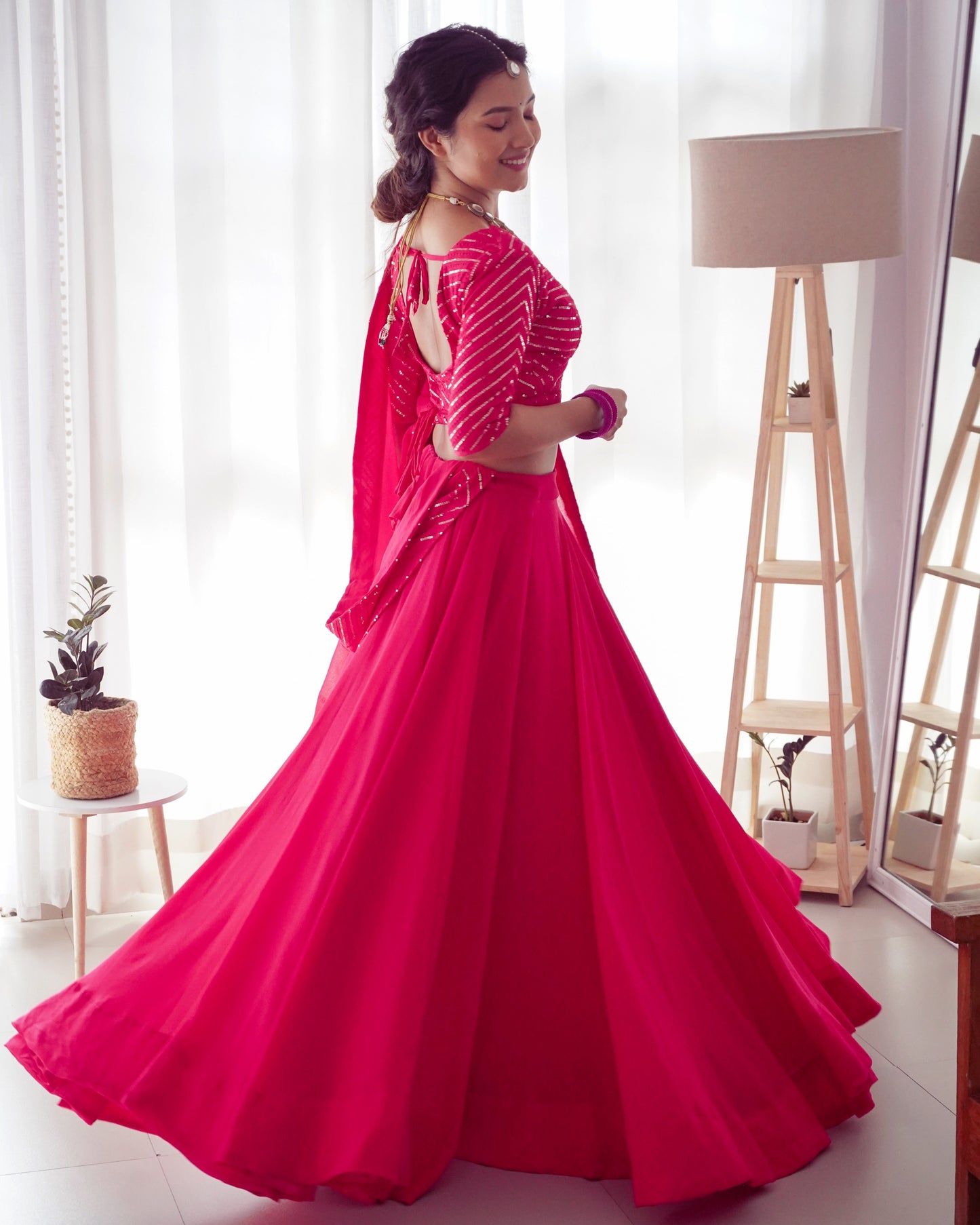 Pink Pure Soft Fox Georgette Lehenga Set With Huge Flair & Dupatta