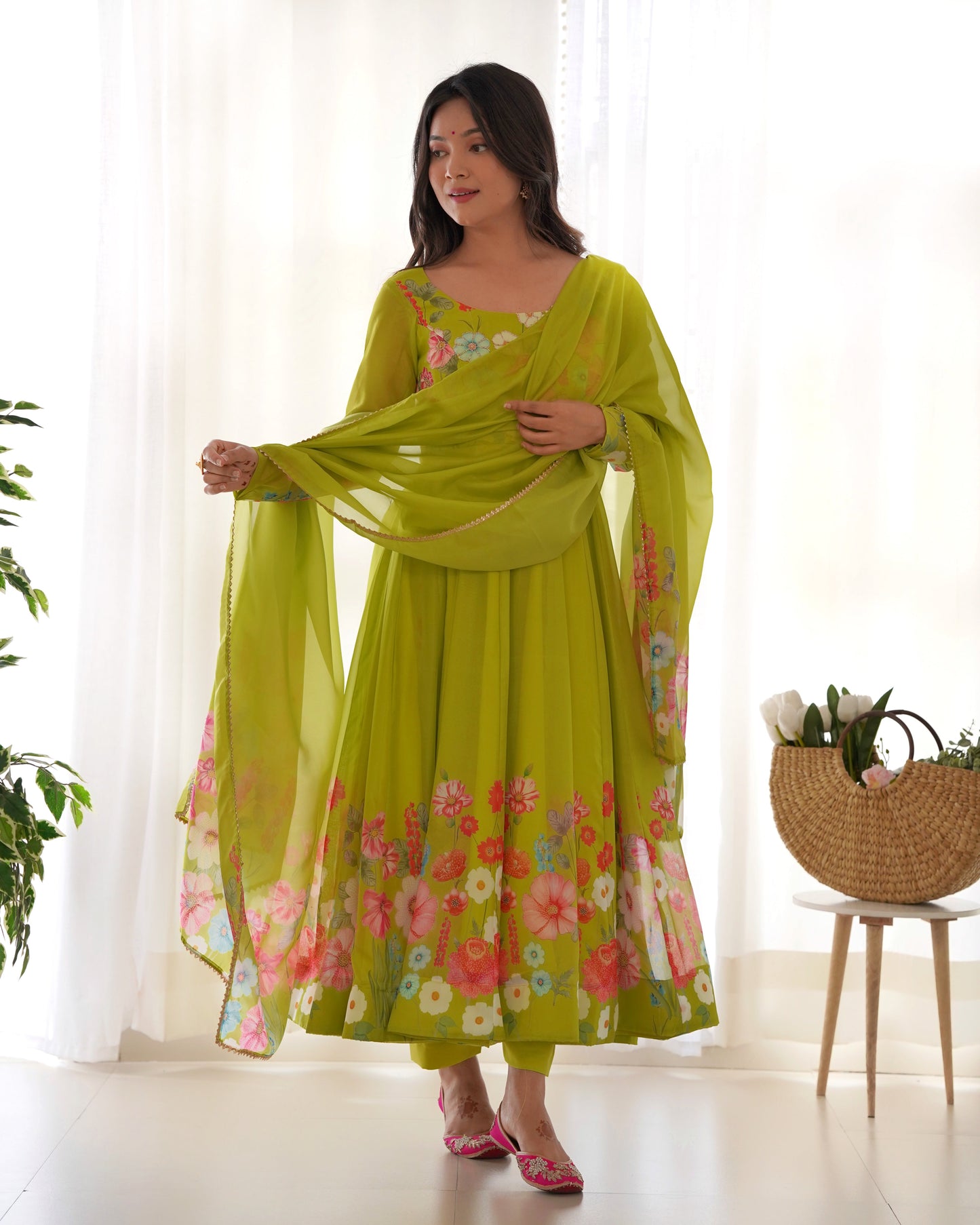 Liril Pure Soft Organza Anarkali Suit Set With Huge Flair, Dupatta & Pant