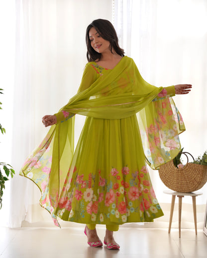 Liril Pure Soft Organza Anarkali Suit Set With Huge Flair, Dupatta & Pant