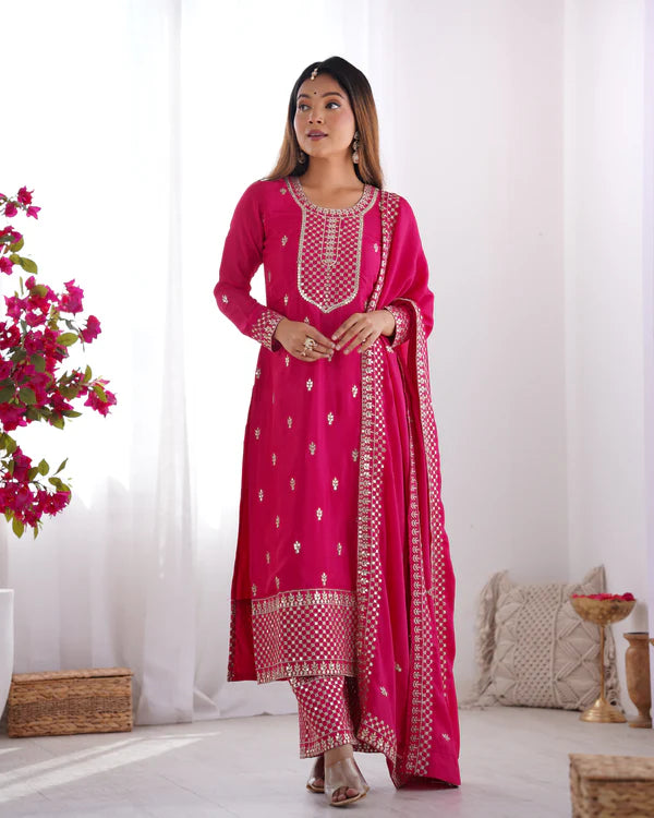 Himanshi Beautiful Pure Chinon Silk Fabric Kurta Set