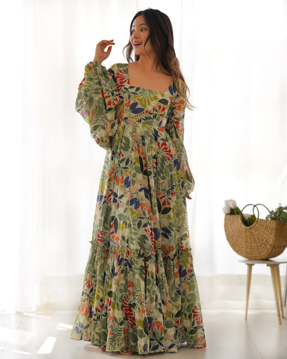 Multi Floral Light Pastel Pure Soft Fox Georgette Fully Flair Gown