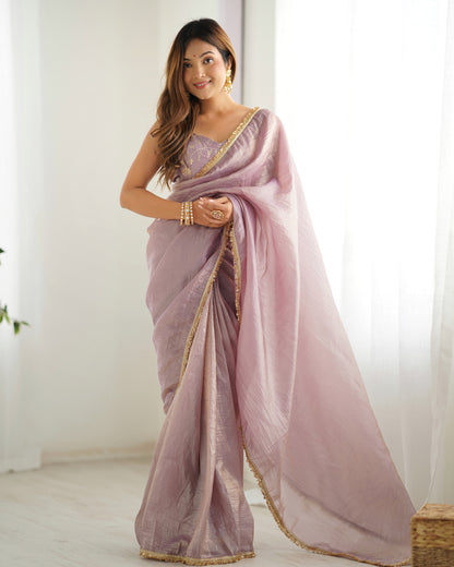 OLD CRUSH TISSUE SILK FABRIC PREMIUM LACE WORK PREDRAPPED SAREE