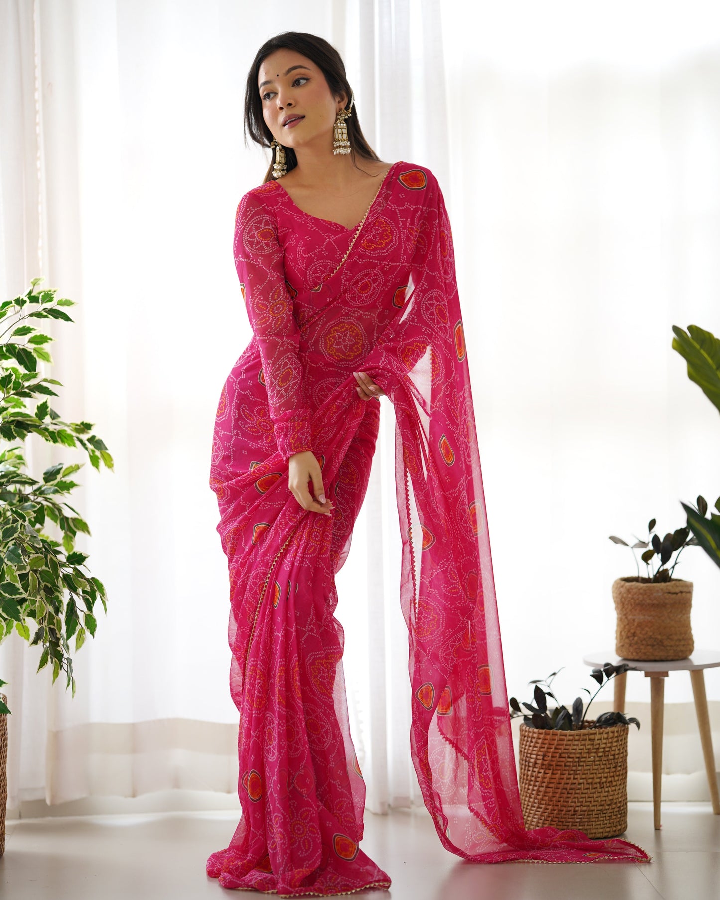 Pink Ready-To-Wear Pure Soft Light Weight Chiffon Saree