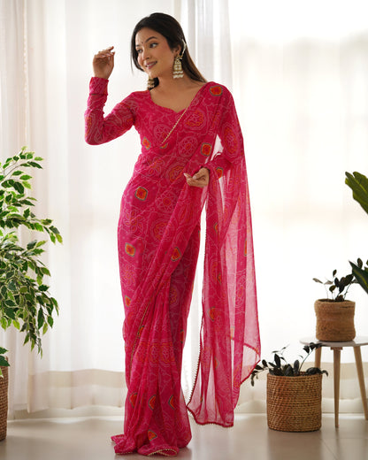 Pink Ready-To-Wear Pure Soft Light Weight Chiffon Saree