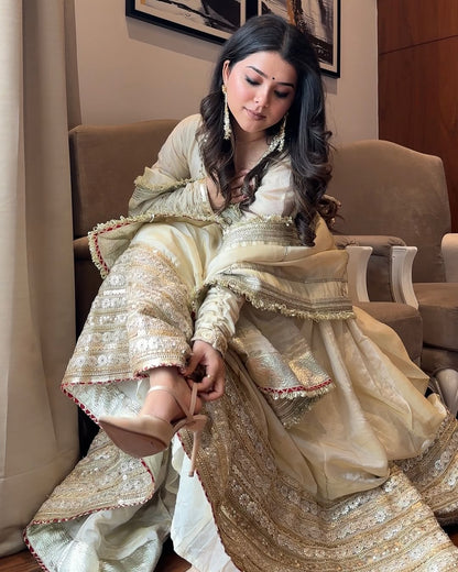 Neha Ivory Embroidered Anarkali Set with Dupatta