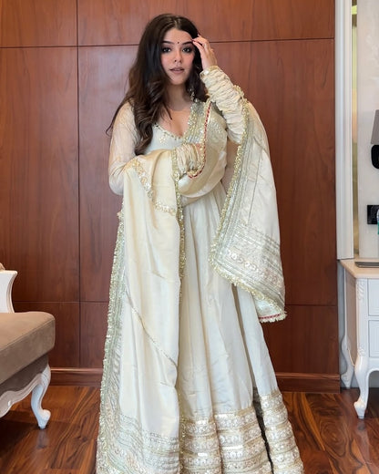 Neha Ivory Embroidered Anarkali Set with Dupatta