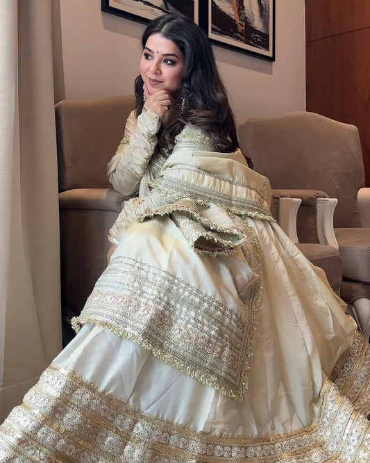 Neha Ivory Embroidered Anarkali Set with Dupatta