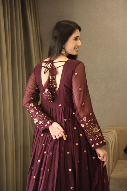 SONIA WINE COLOURED ANARKALI SUIT SET