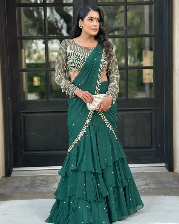 Couture Glows in The Fern Fantasy Draped Delight Saree