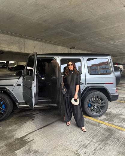 Midnight Elegance Thread Embroidery Farshi Shalwar Set