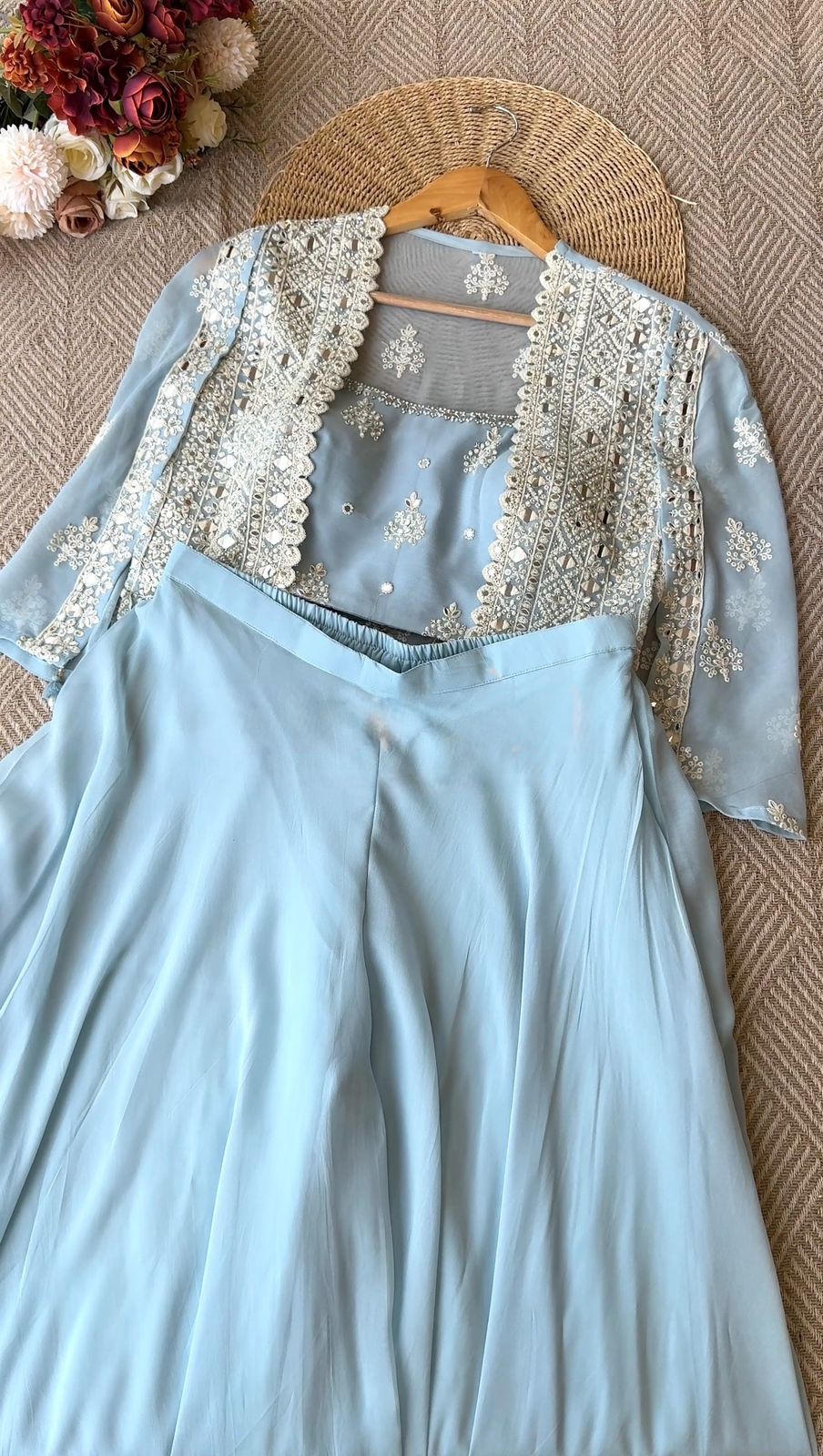 Roohani Real Mirror Work Party Wear Shruge Set