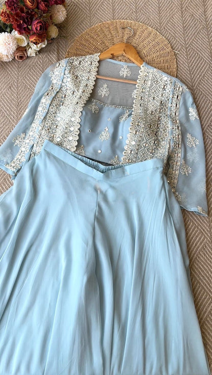 Roohani Real Mirror Work Party Wear Shruge Set