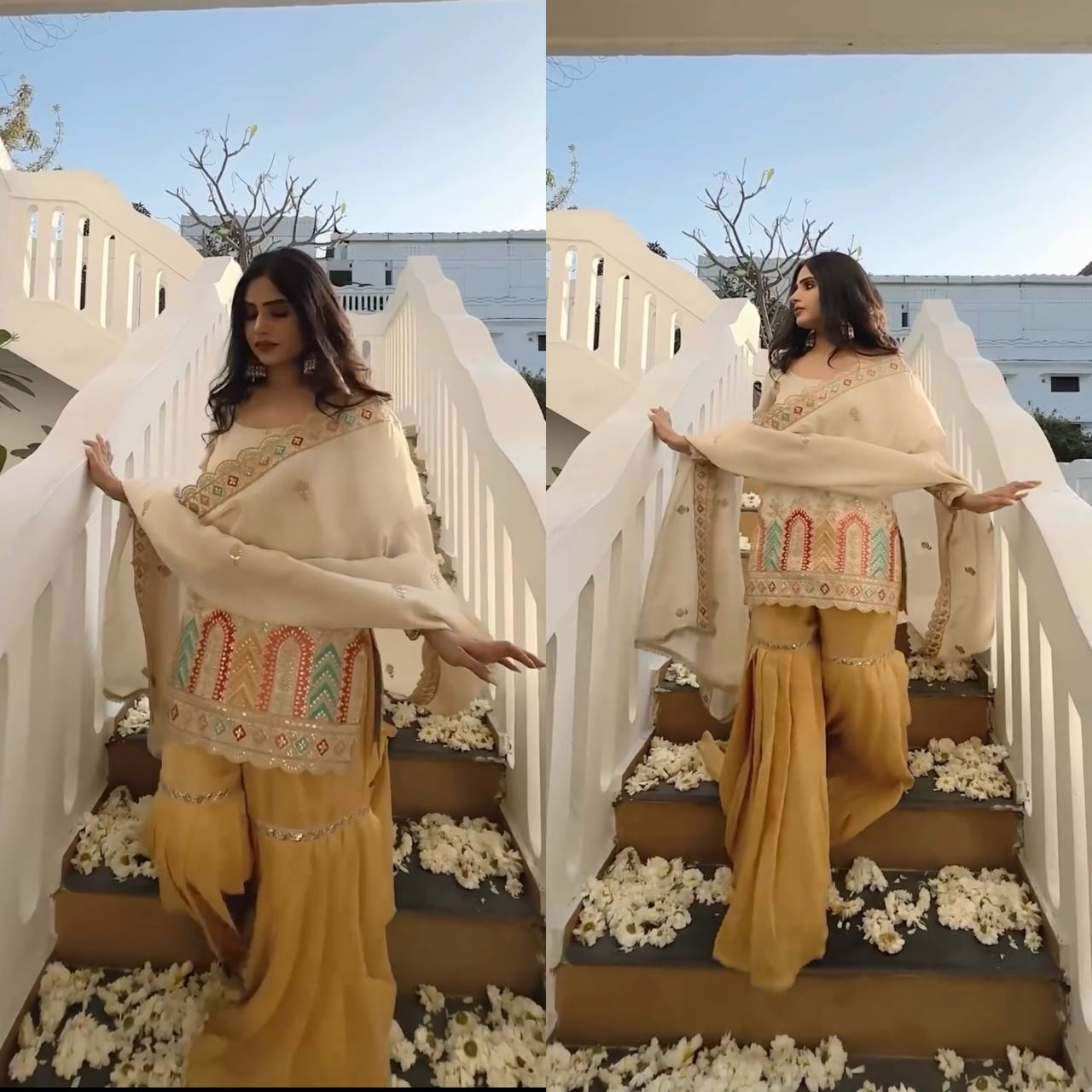 Amayra Party Wear Look Top , Sharara Plazzo And Dupatta Set