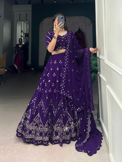 Purple Colour Sequins and Thread Embroidery Work Lehenga Choli