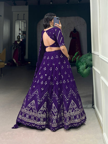 Purple Colour Sequins and Thread Embroidery Work Lehenga Choli