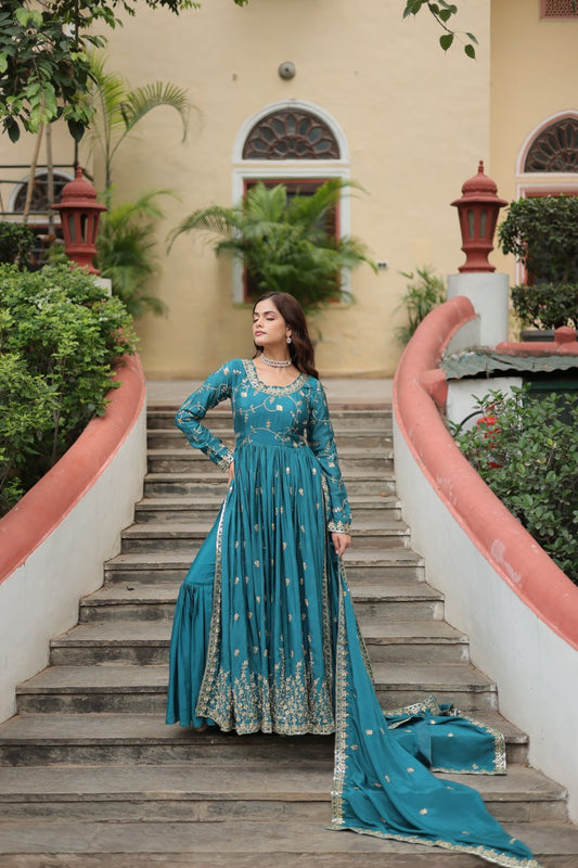 Chinon with Rich Sequins Embroidered work Top Sharara