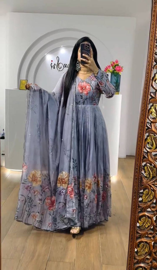 Majestic Threads Floral Print Gown