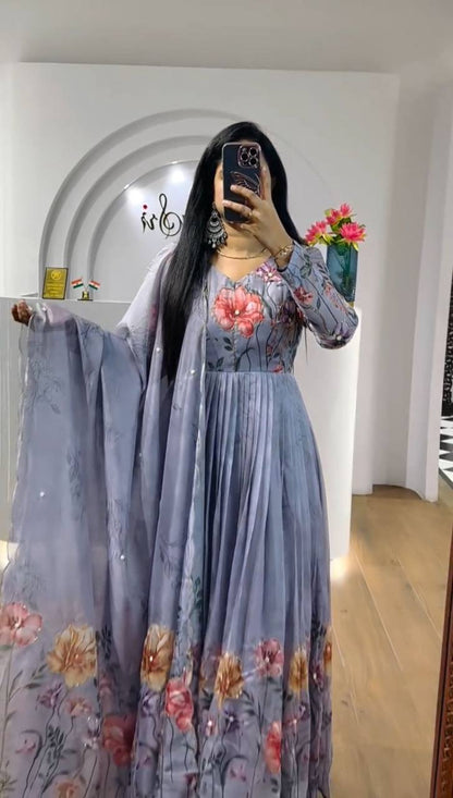 Majestic Threads Floral Print Gown